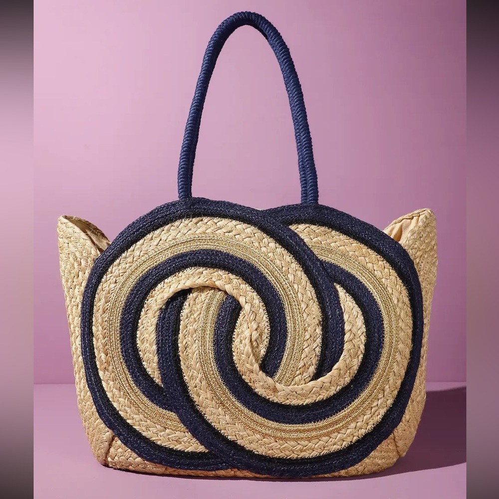 1200. Ritz Jute Elegant Navy and Beige Spiral Tote